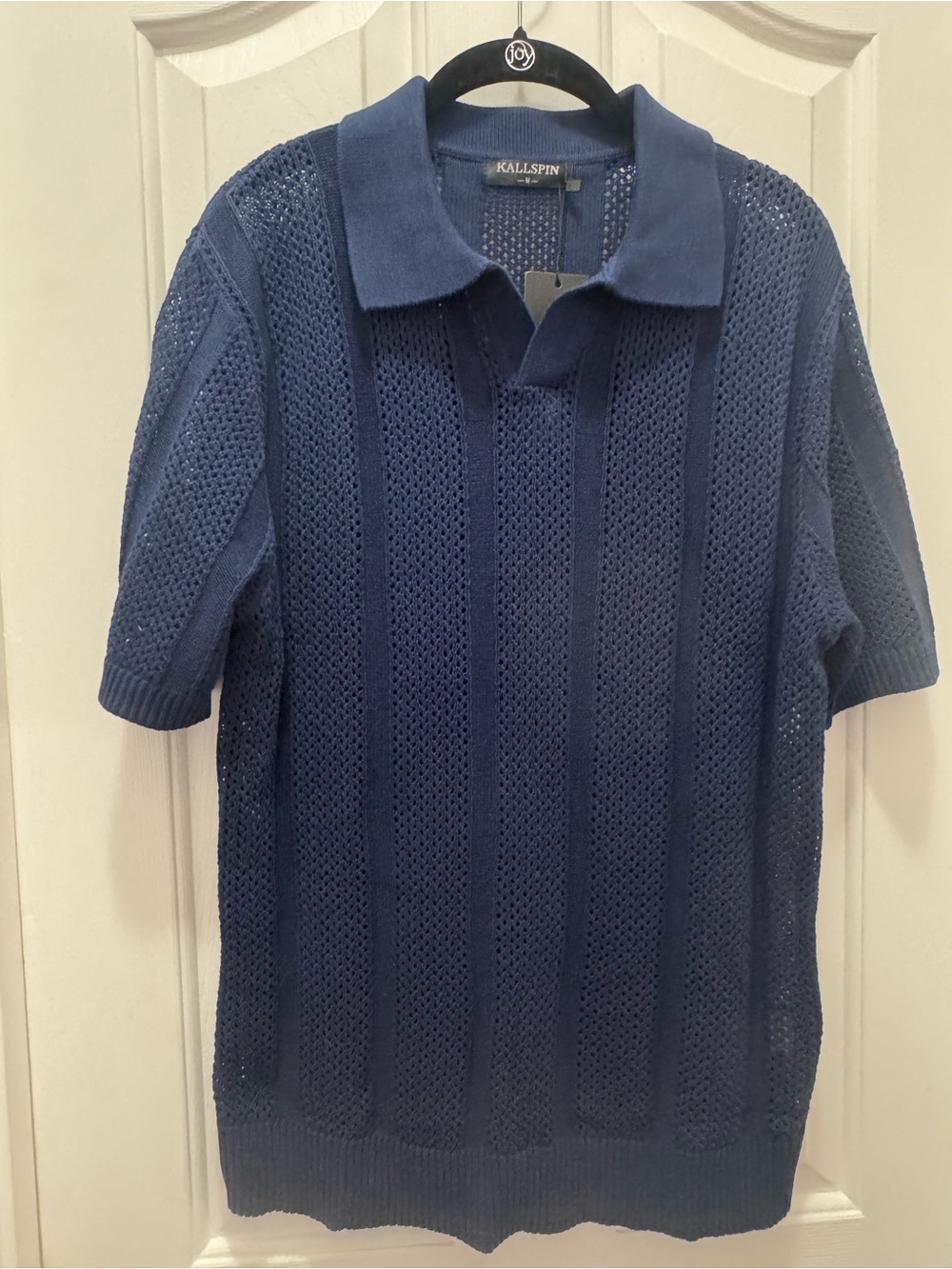 Men’s M Navy Open Knit Polo Shirt Short Sleeve Crochet dress casual Style NWT